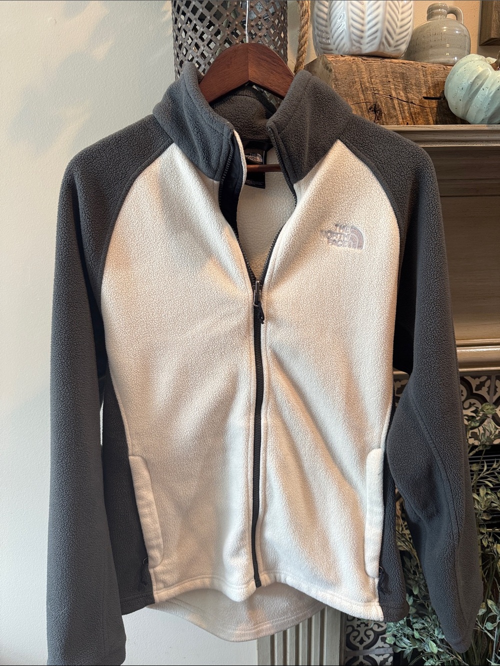 The North Face Cream Front Gray Sleeve Fleece Jacket